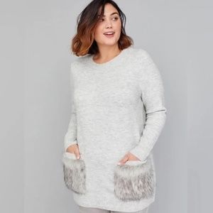 Lane Bryant Grey Faux Fur Pocket Sweater Tunic Size 22/24